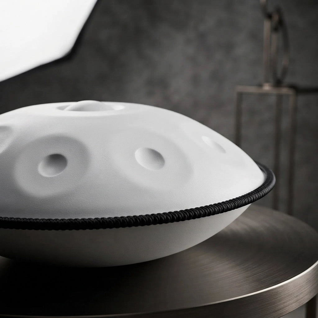 handpan blanc 10 notes d minor gros plan – Kovapan