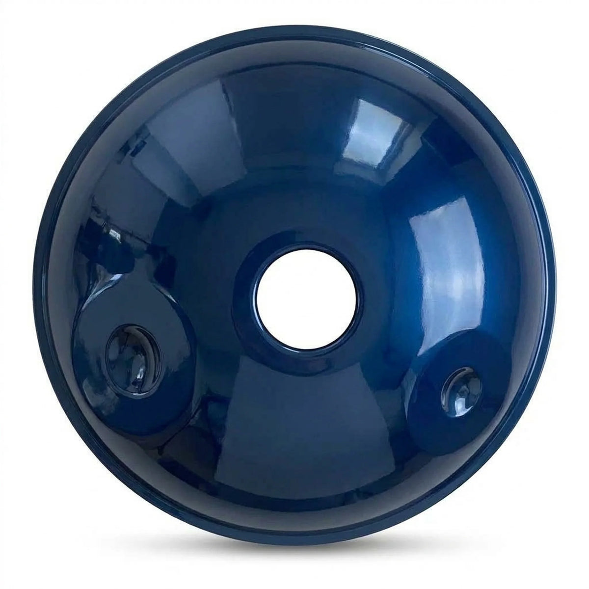 Handpan D Kurd 10 notes bleu laqué – face inférieure ouverture (Gu) fond blanc – Kovapan