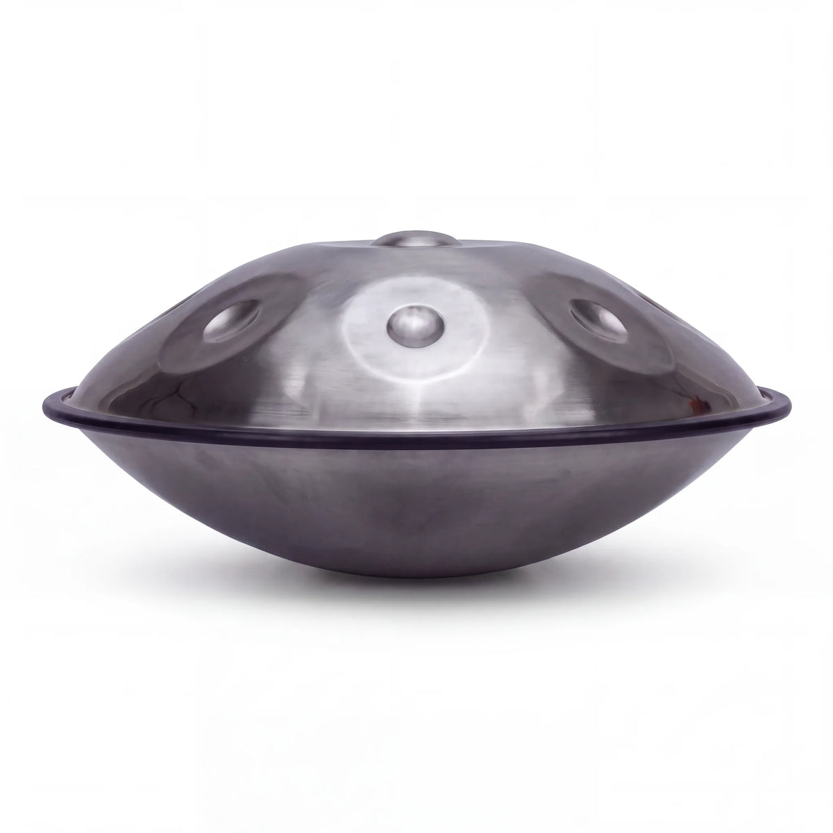 Handpan drum instrument SOLEIL argenté, vue de profil – Kovapan