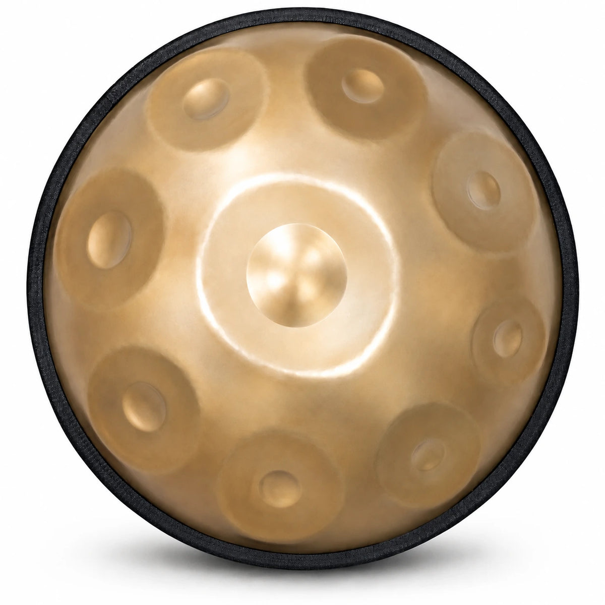 Handpan SAFRAN doré en Sol mineur, vu de dessus avec ses 9 notes – Kovapan