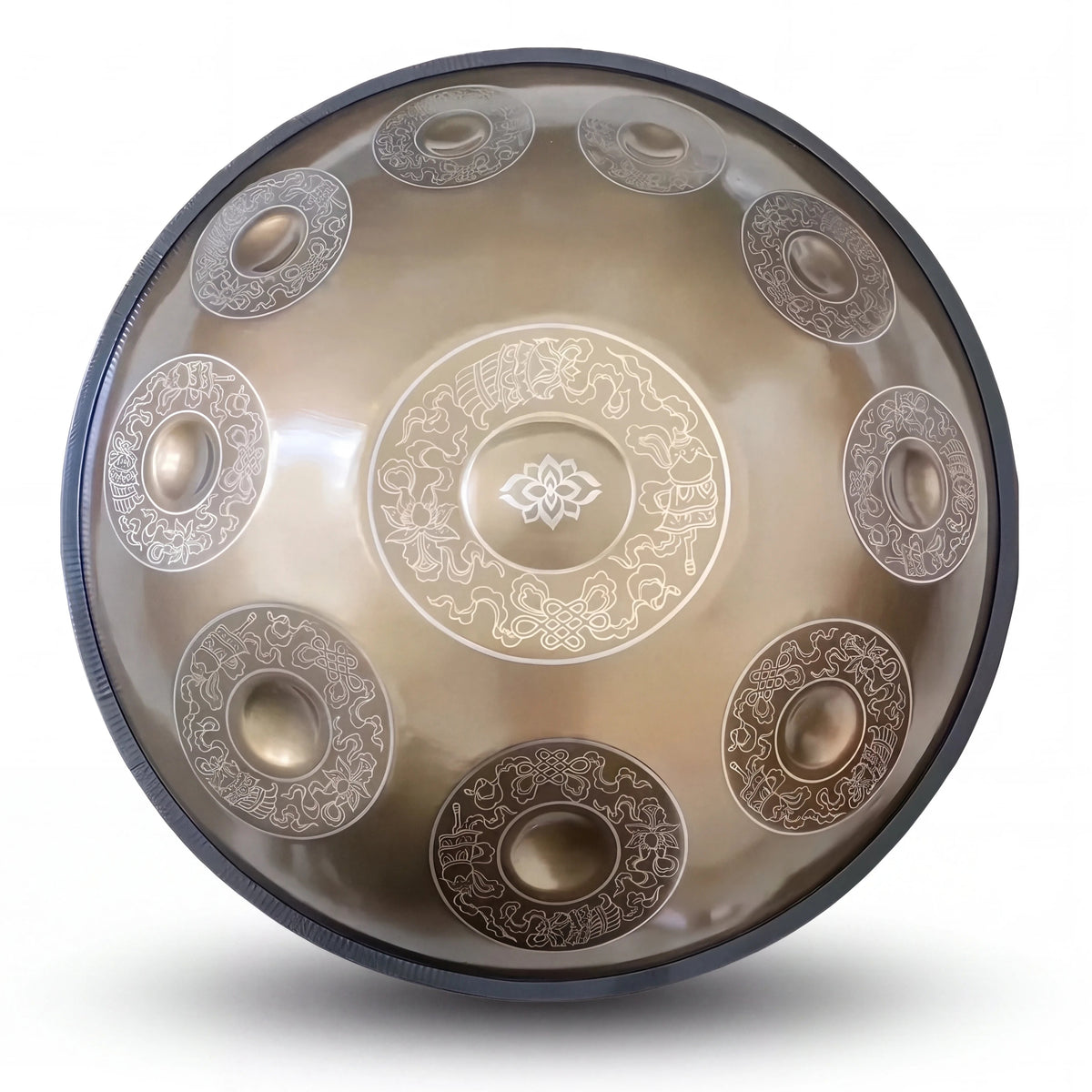 Handpan professionnel VERMEIL doré sculpté, Ré Mineur – Kovapan