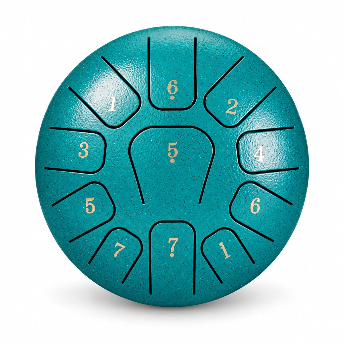 Tongue drum 11 notes vert, vue de dessus avec les numéros de notes – Kovapan