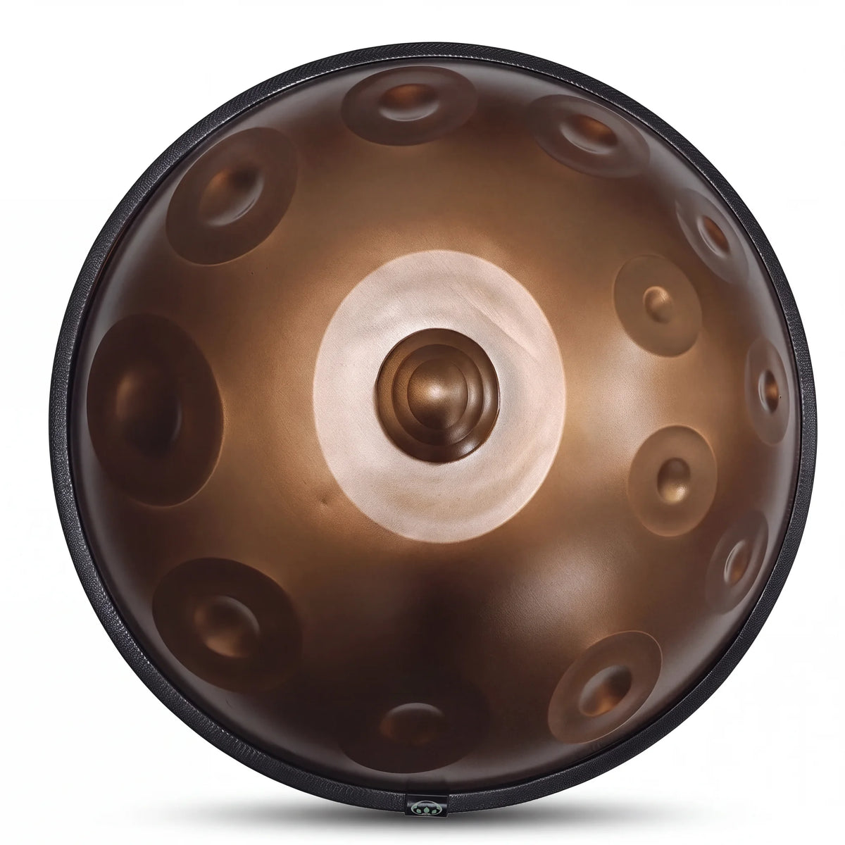 Handpan E Amara INFINI 20 notes vu de dessus, coque noire gravée - KOVAPAN