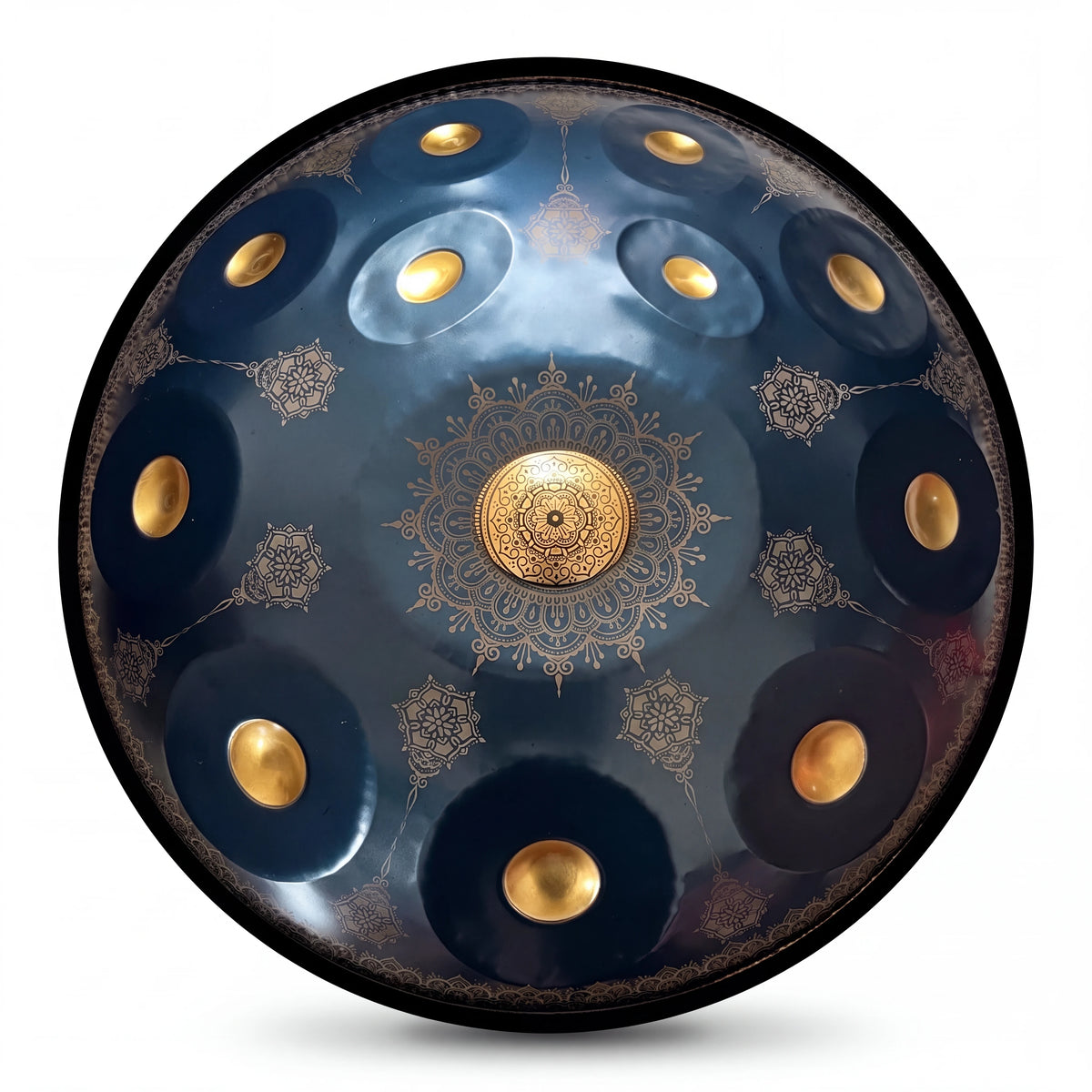 Handpan mandala bleu foncé avec motif doré – Kovapan