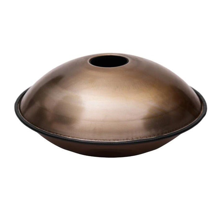 Mini handpan GALET 6 notes bronze, vue de la coque inférieure et de son ouverture (Gu) – Kovapan