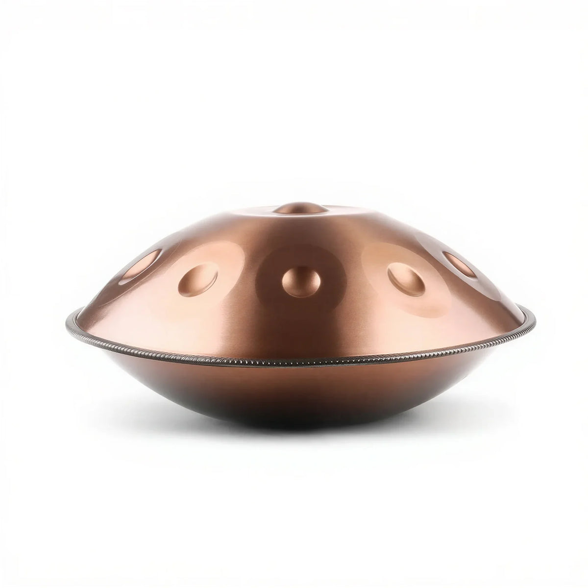 Handpan percussion coloris bronze – vue de profil forme lenticulaire fond blanc – Kovapan